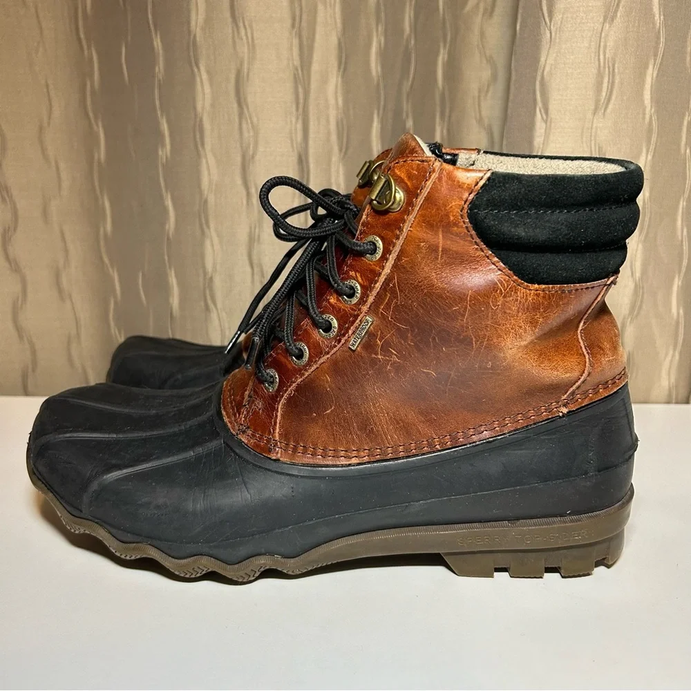 Sperry Top Sider Men’s 8 Avenue Duck Boot Black Amaretto Brown Leather STS10548